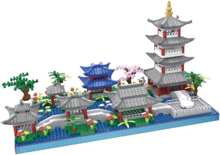 Architecture Chinese Style of Suzhou Garden,Hangzhou's West Lake,Build Iconic Asian Landscape,950 PCS Mini Bricks,Featuring Pagoda, Stone Bridge,Asian Style Micro Blocks for Adults and Teens