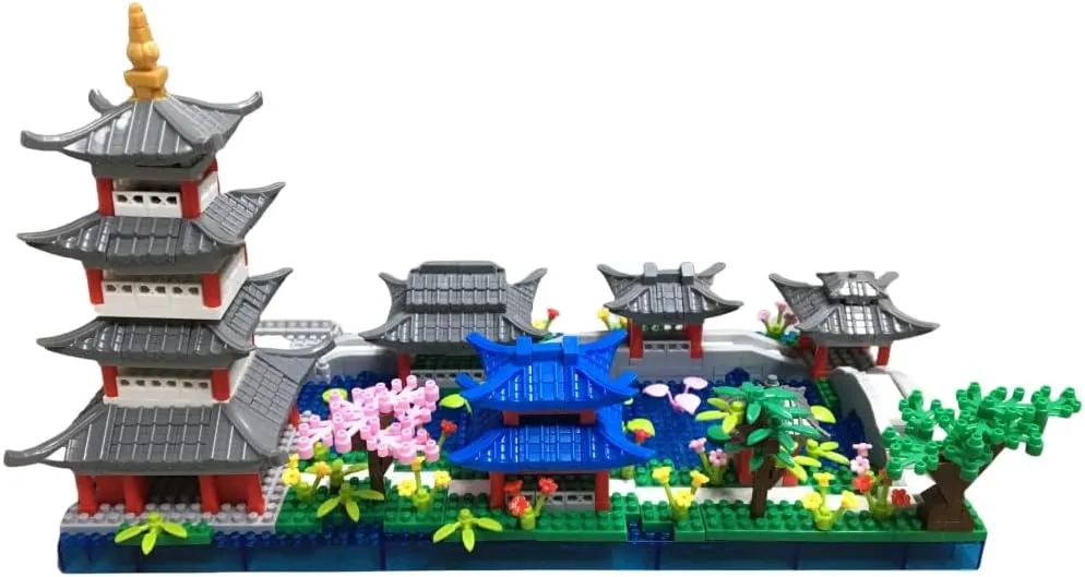 Architecture Chinese Style of Suzhou Garden,Hangzhou's West Lake,Build Iconic Asian Landscape,950 PCS Mini Bricks,Featuring Pagoda, Stone Bridge,Asian Style Micro Blocks for Adults and Teens