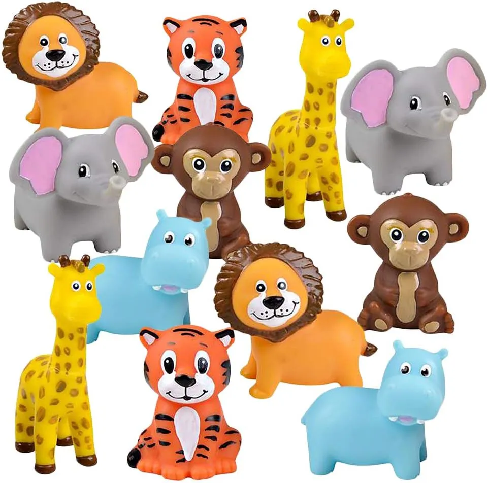 ArtCreativity Vinyl Zoo Animals Toys (Pack of 12) - Assorted Squeezable Toys Safari Animals Figures - Safari Birthday Party Favors for Kids, Jungle Figures for Fun Bath & Play Time