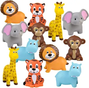 ArtCreativity Vinyl Zoo Animals Toys (Pack of 12) - Assorted Squeezable Toys Safari Animals Figures - Safari Birthday Party Favors for Kids, Jungle Figures for Fun Bath & Play Time
