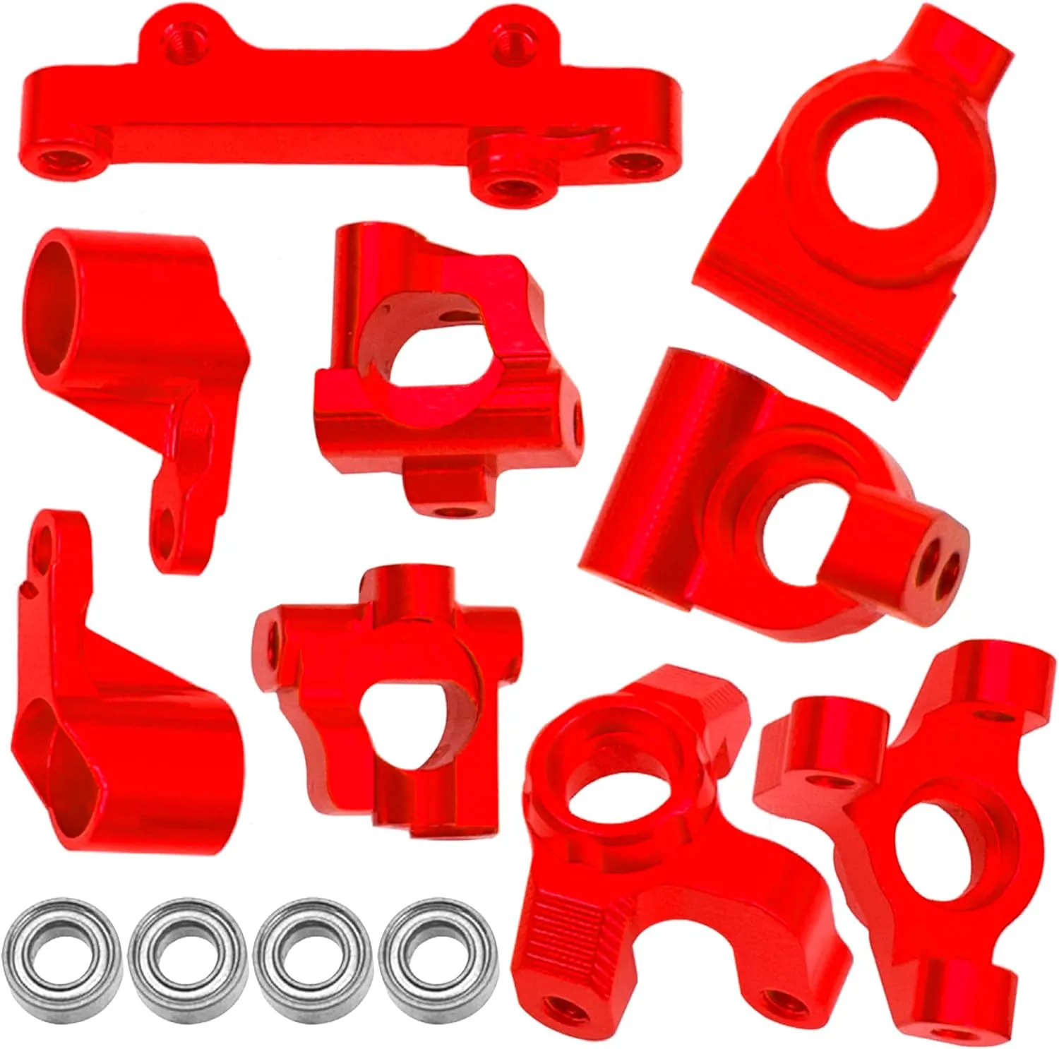 Auminum Alloy Steering Knuckle C-Hubs Bellcranks Set Compatible with Losi 1/18 Mini-T 2.0 2WD Stadium RC Truck Hop-Up Parts (Red)