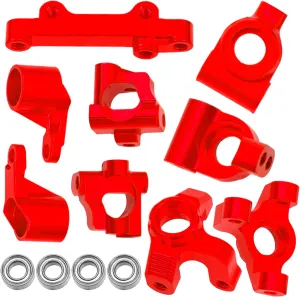 Auminum Alloy Steering Knuckle C-Hubs Bellcranks Set Compatible with Losi 1/18 Mini-T 2.0 2WD Stadium RC Truck Hop-Up Parts (Red)