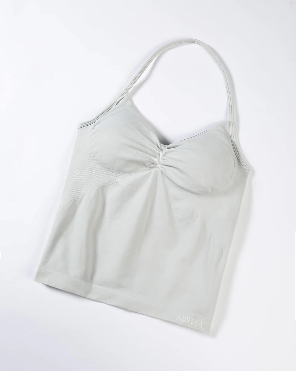 AUROLA Influence Longline Strappy Workout Halter Tops for Women,Removable Cups Padded Bras Impact Gym Yoga Sleeveless Top