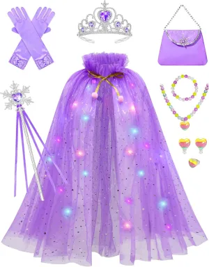 Avady Light Up Princess Cape Set Toys Princess Dress Up Clothes for Little Girls Halloween Christmas Birthday Gift