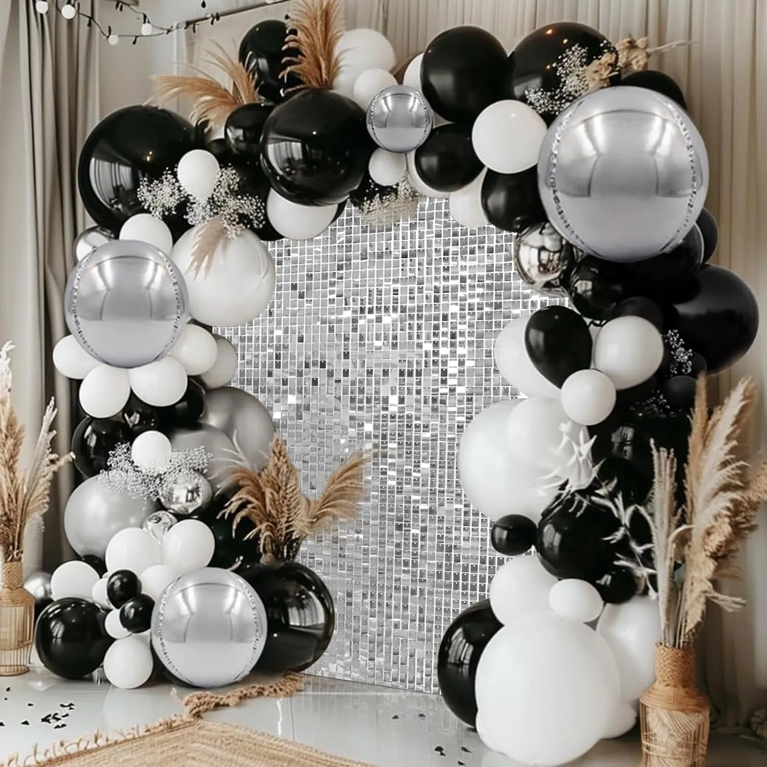 Avezano Silver Shimmer Wall Backdrop 24PCS Sequin Backdrop Shimmer Wall Panels for Birthday Wedding Bachelorette Anniversary Party Photo Decorations