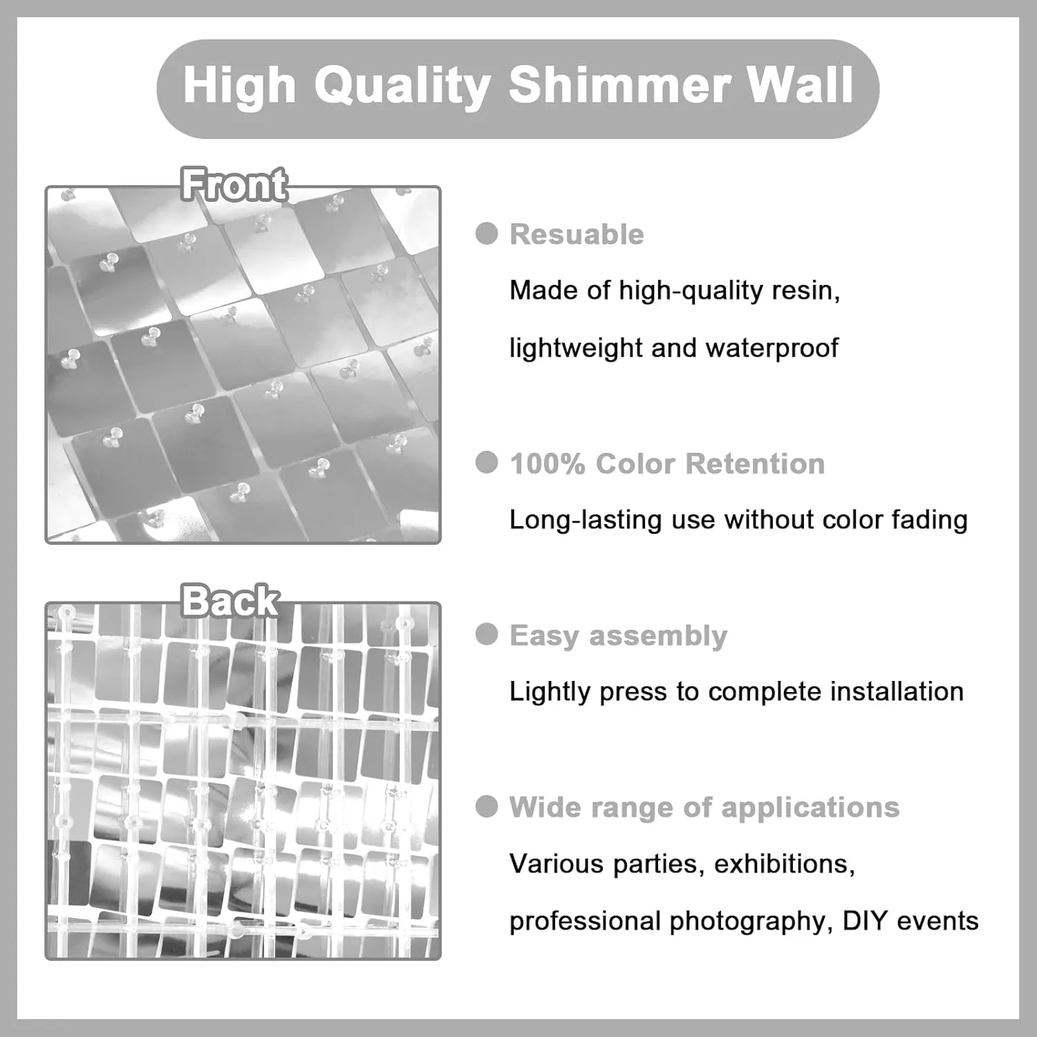 Avezano Silver Shimmer Wall Backdrop 24PCS Sequin Backdrop Shimmer Wall Panels for Birthday Wedding Bachelorette Anniversary Party Photo Decorations