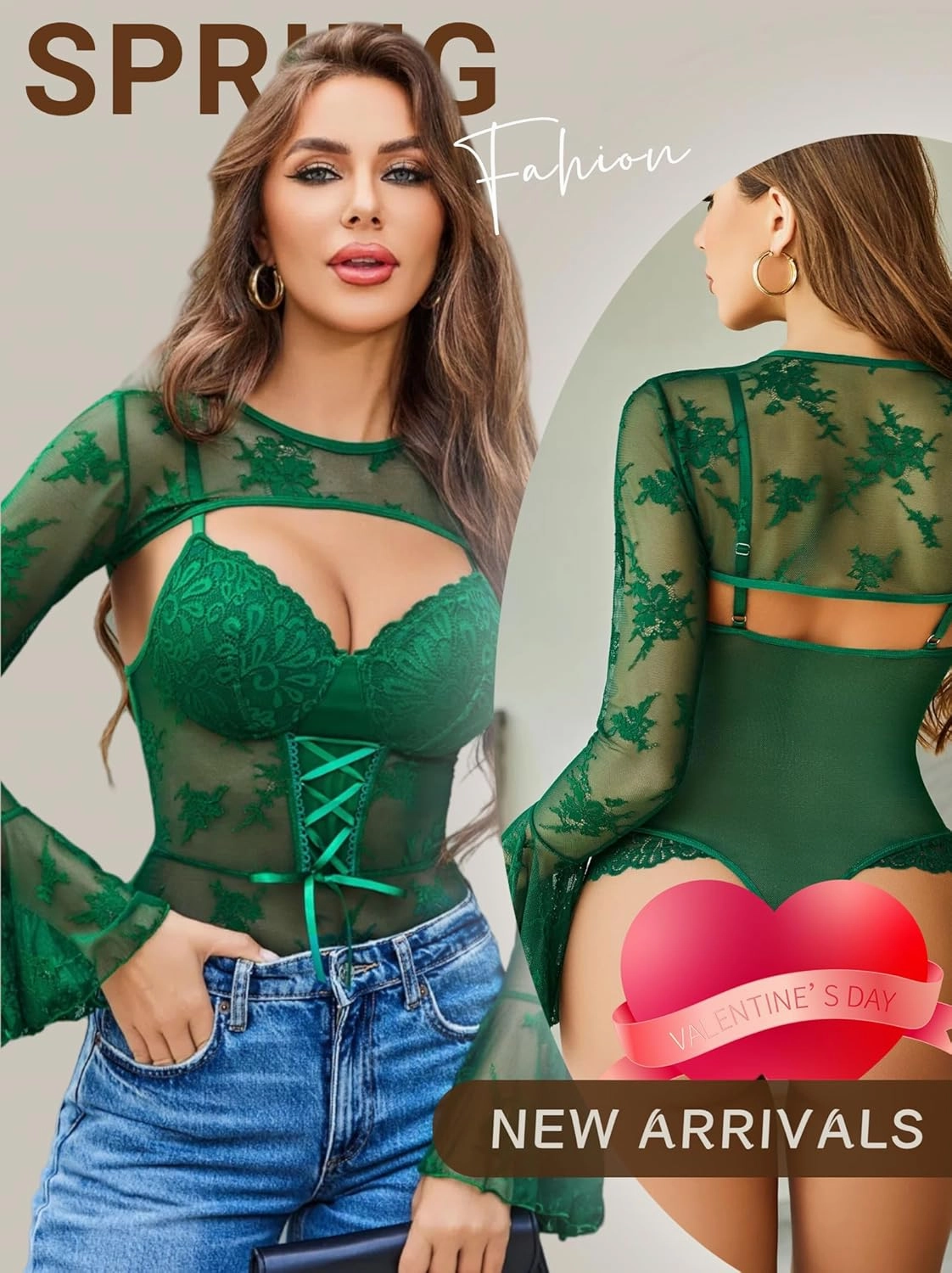 Avidlove Women Lace Bodysuit with Crop Top Sexy Going Out Bodysuit Floral Lace Lingerie Set Sexy Rave Outfits