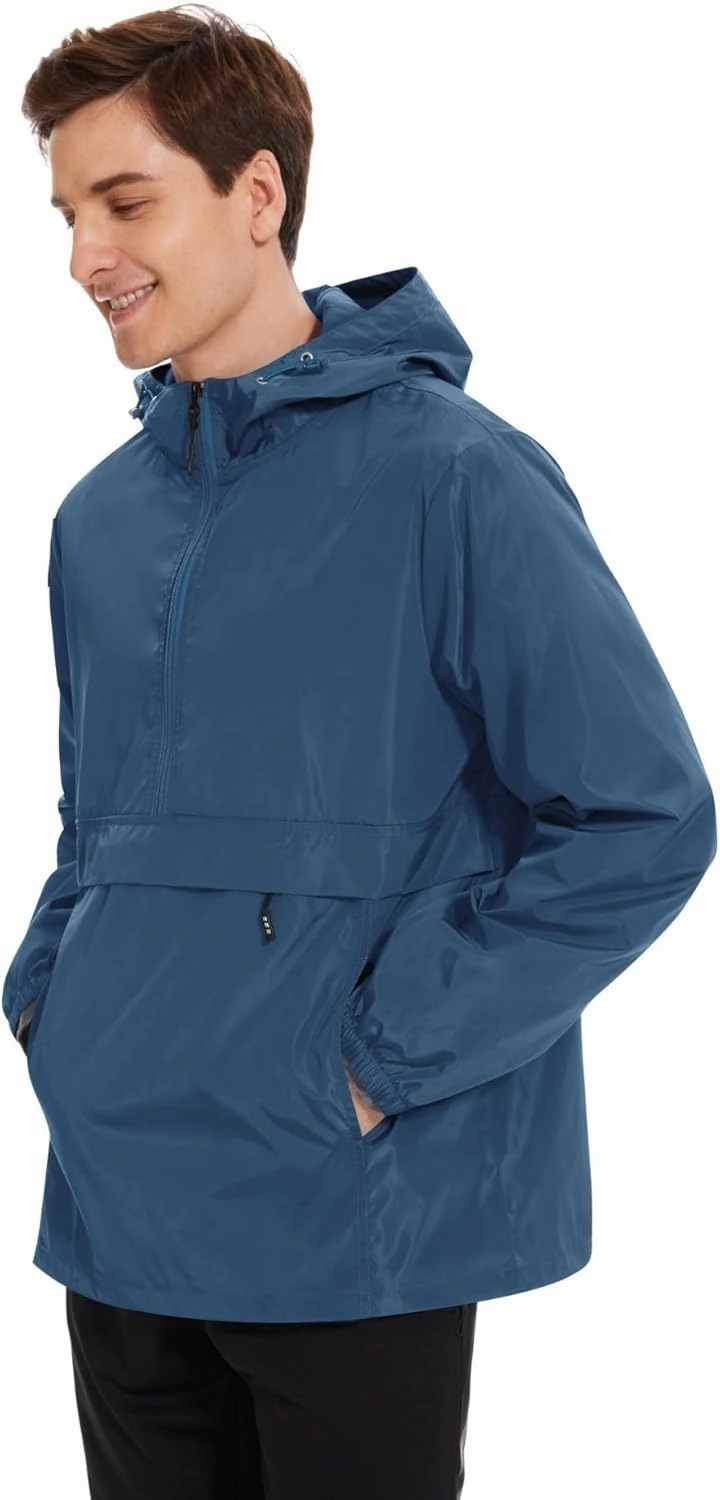 Avoogue Men's Rain Jacket Waterproof Lightweight windbreaker Packable Pullover for Hiking Golf Running