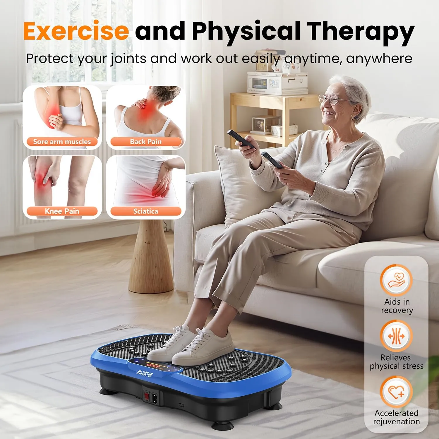 AXV Vibration Plate Fitness Platform Exercise Machine Vibrating Lymphatic Drainage Shaking Full Body Shaker Workout Vibrate Stand Shake Board Sport Gym for Weight Loss Fat Burner for Women Men