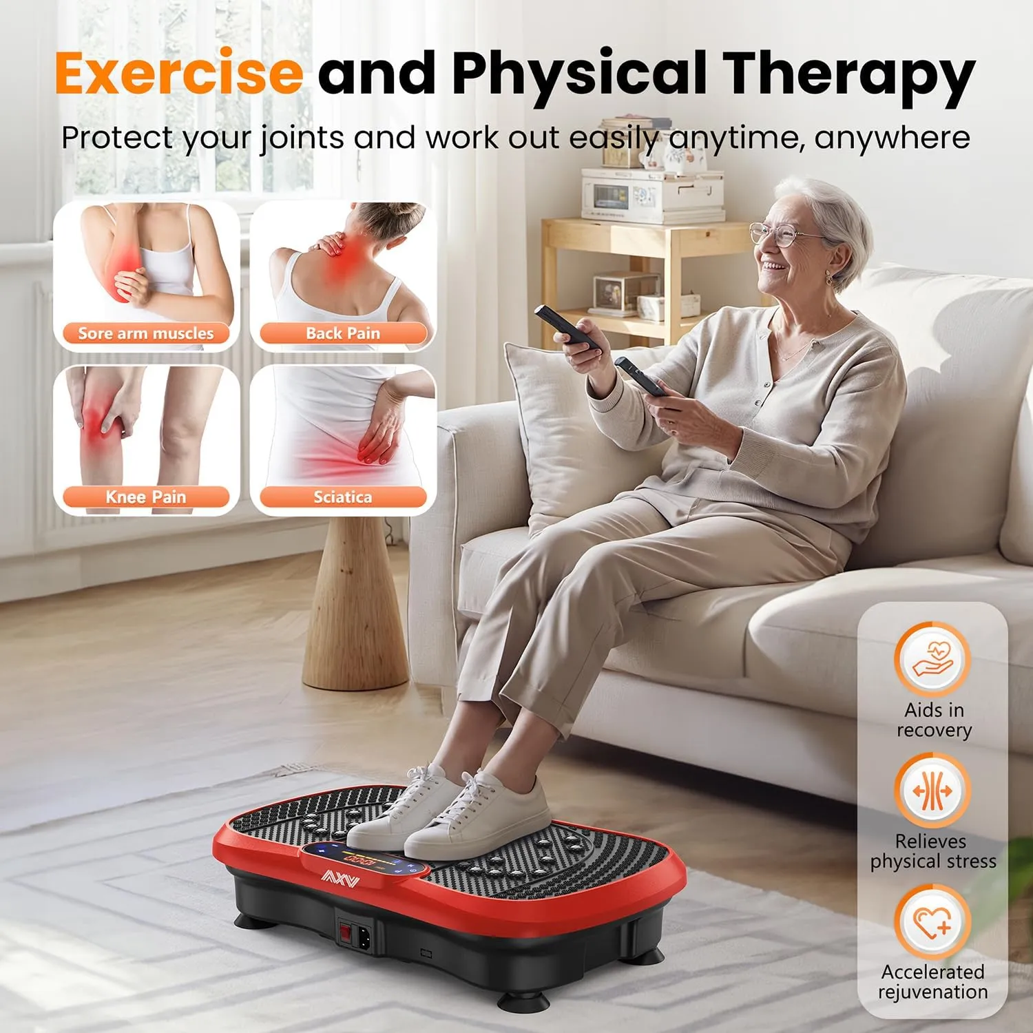 AXV Vibration Plate Fitness Platform Exercise Machine Vibrating Lymphatic Drainage Shaking Full Body Shaker Workout Vibrate Stand Shake Board Sport Gym for Weight Loss Fat Burner for Women Men