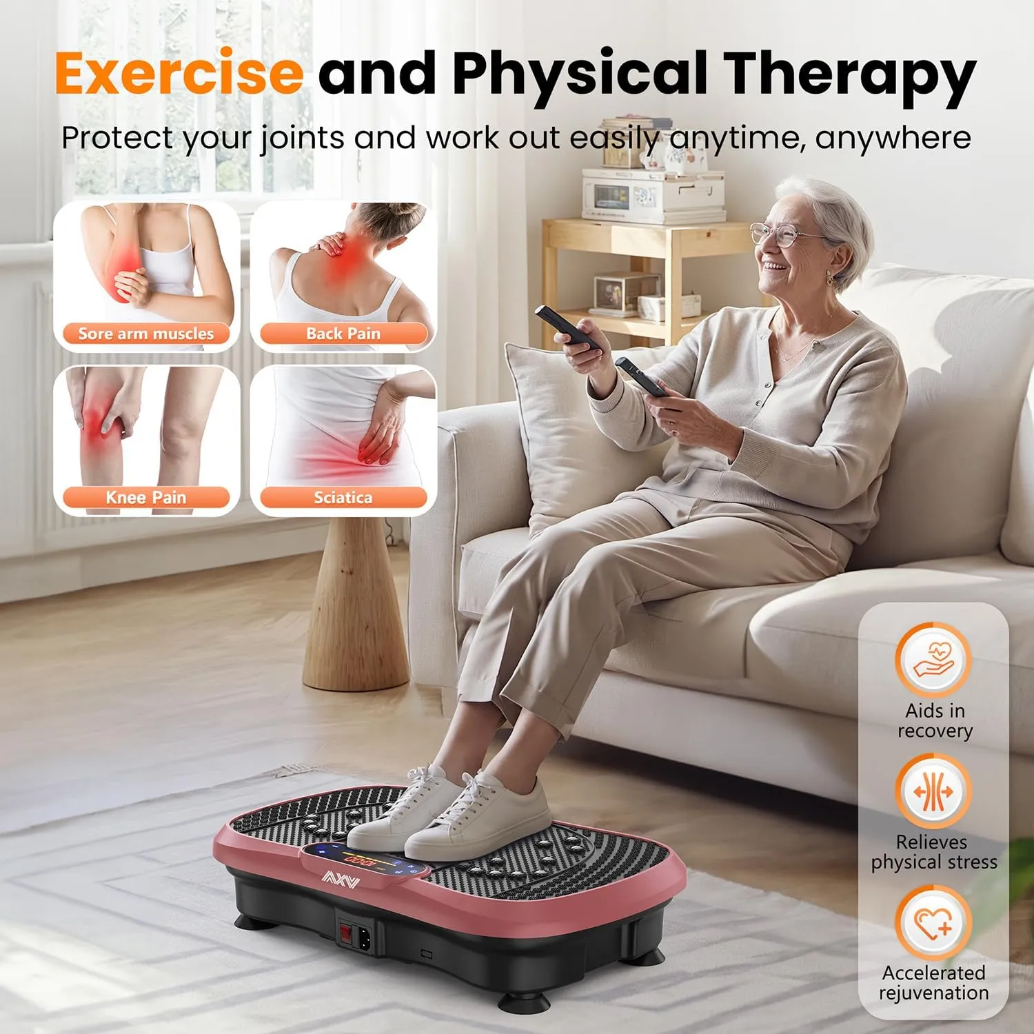 AXV Vibration Plate Fitness Platform Exercise Machine Vibrating Lymphatic Drainage Shaking Full Body Shaker Workout Vibrate Stand Shake Board Sport Gym for Weight Loss Fat Burner for Women Men