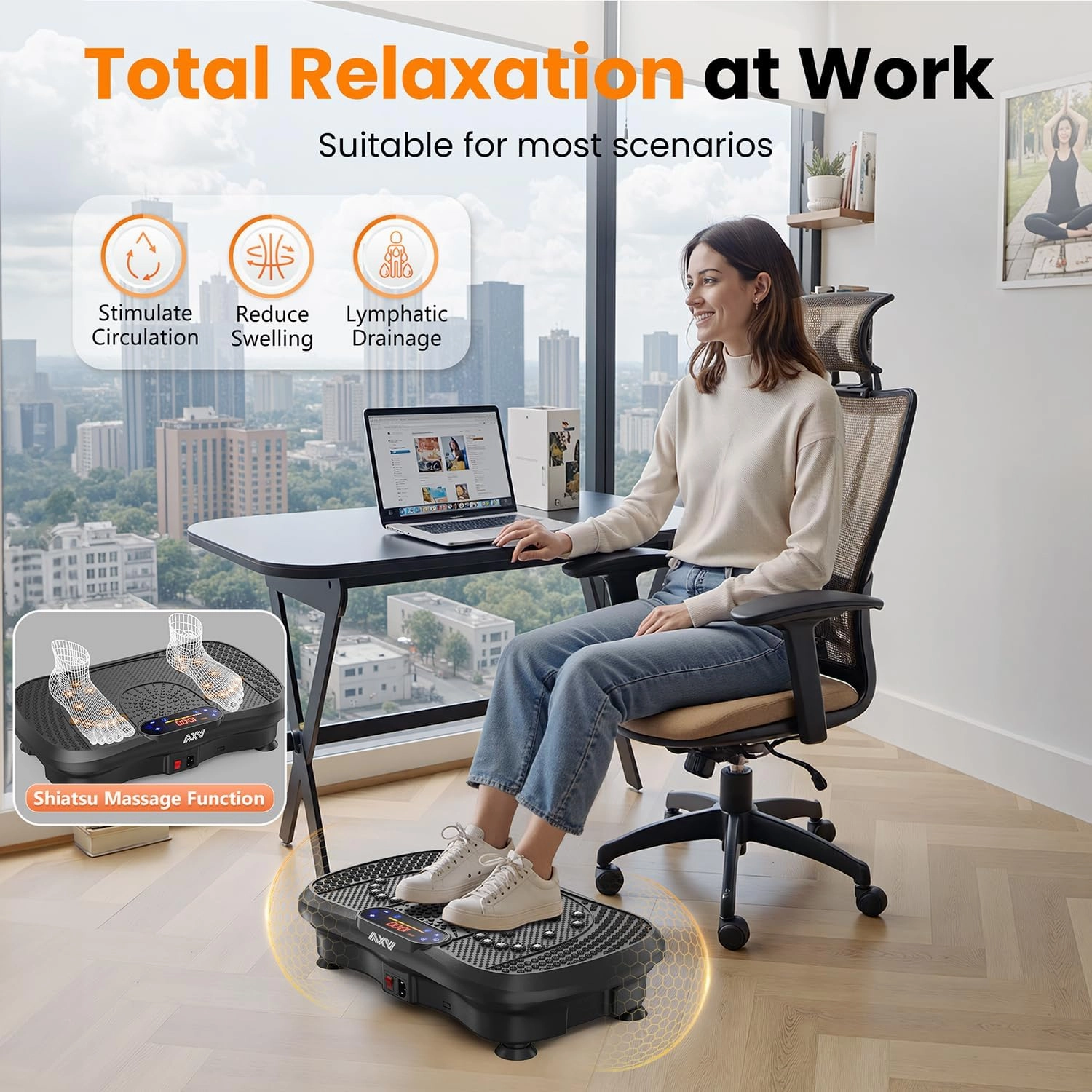 AXV Vibration Plate Fitness Platform Exercise Machine Vibrating Lymphatic Drainage Shaking Full Body Shaker Workout Vibrate Stand Shake Board Sport Gym for Weight Loss Fat Burner for Women Men