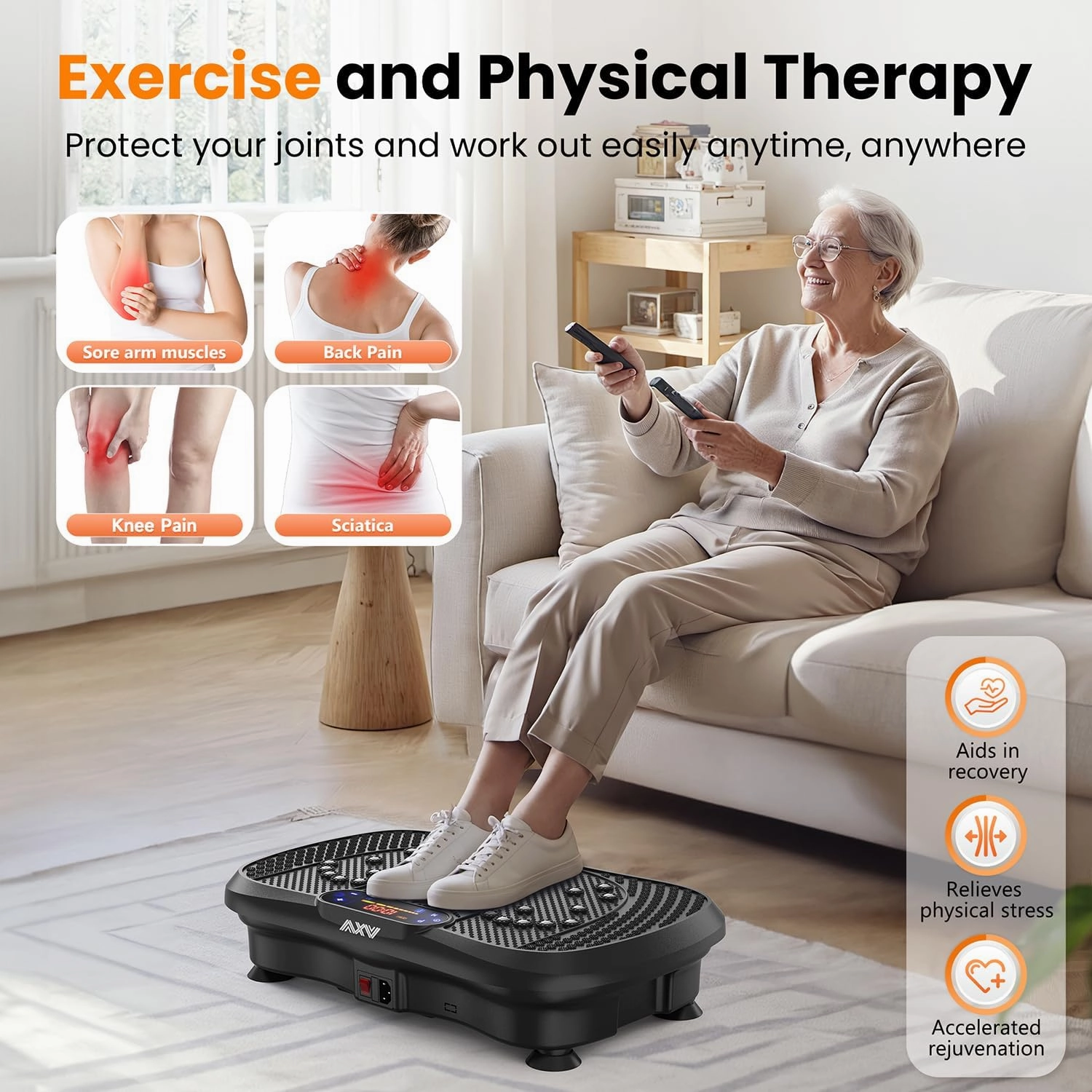 AXV Vibration Plate Fitness Platform Exercise Machine Vibrating Lymphatic Drainage Shaking Full Body Shaker Workout Vibrate Stand Shake Board Sport Gym for Weight Loss Fat Burner for Women Men