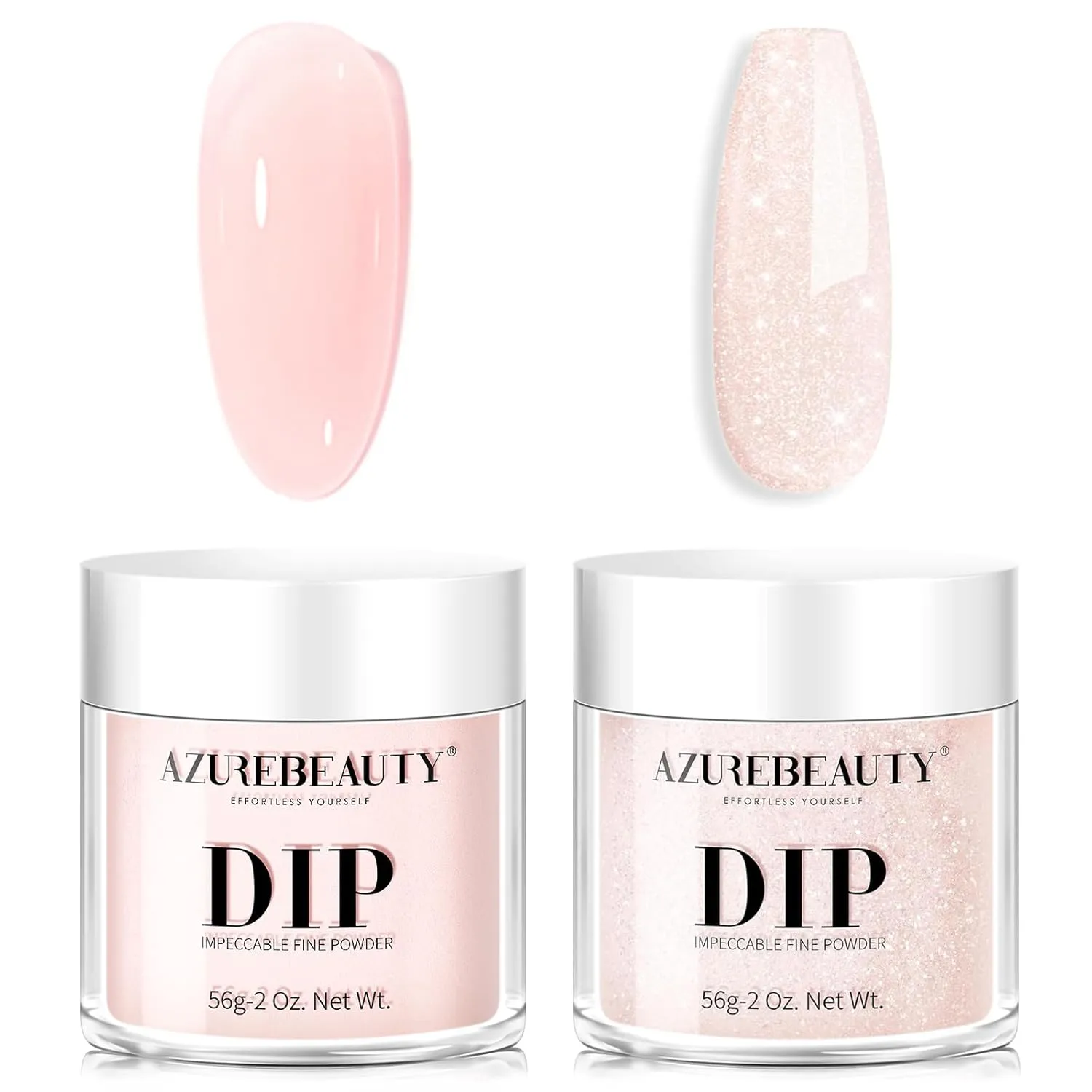 AZUREBEAUTY Translucent Jelly Baby Pink   Pink Shimmer Color Dip Powder Nail Set 2Oz/56g