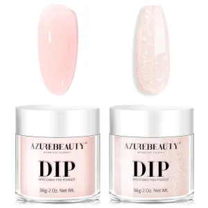 AZUREBEAUTY Translucent Jelly Baby Pink   Pink Shimmer Color Dip Powder Nail Set 2Oz/56g