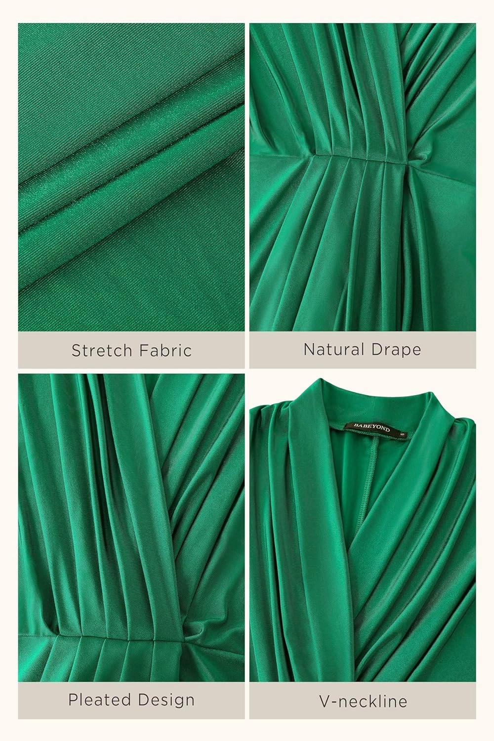 BABEYOND Cocktail Dresses for Women - Pleated Wrap Dress with Simple Sleeve Design Casual Party Work Dresses
