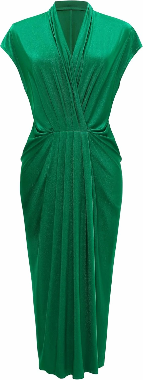 BABEYOND Cocktail Dresses for Women - Pleated Wrap Dress with Simple Sleeve Design Casual Party Work Dresses