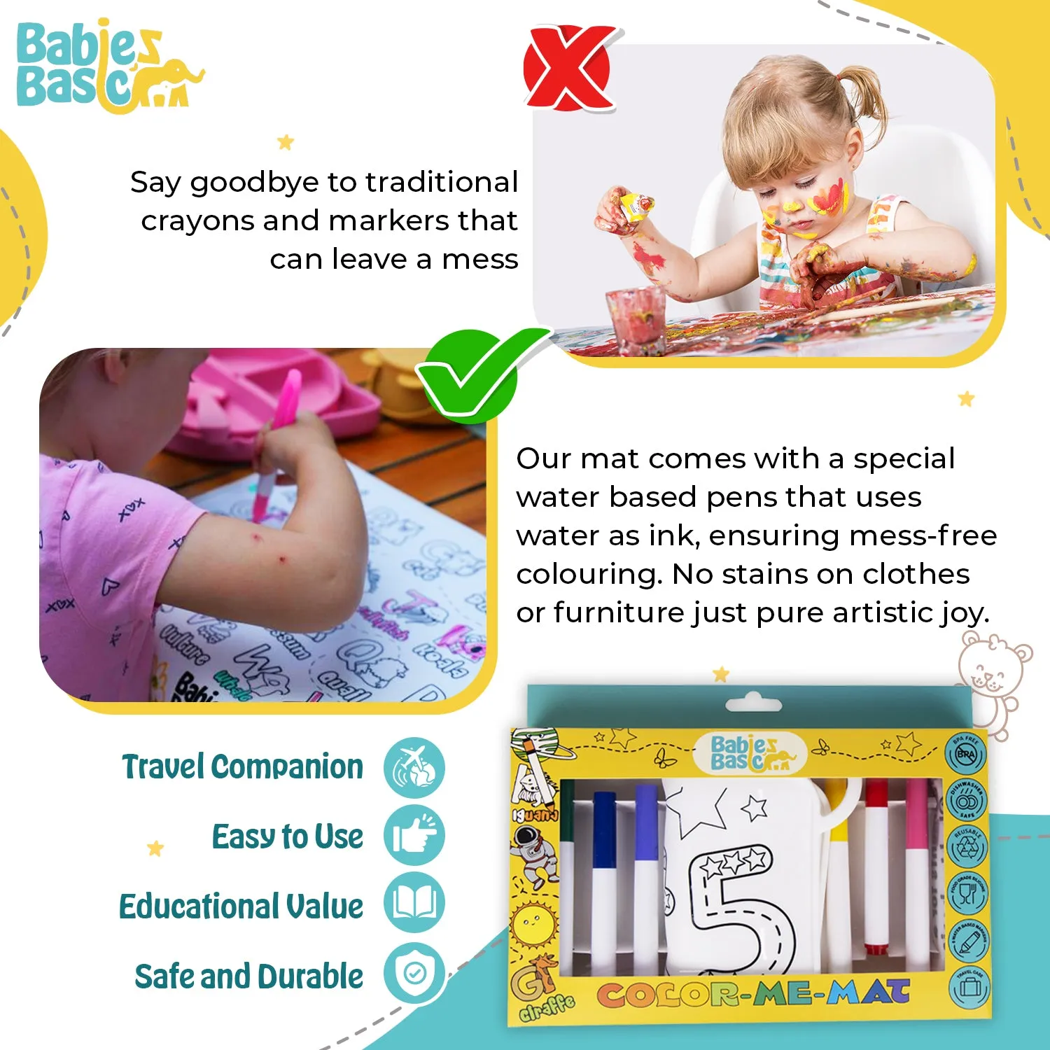 Babies Basic Reusable Silicone Colouring Mat with Pens and Travel Case - Number Design