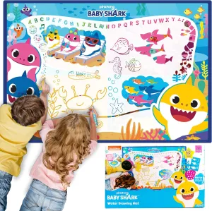 Baby Shark Water Drawing Mat by Horizon Group USA, Includes Reusable 40-Inch Water Drawing Mat, Refillable Water Brush & Pens, Stencils, Mess-Free Water Art for Toddlers, Age 3 