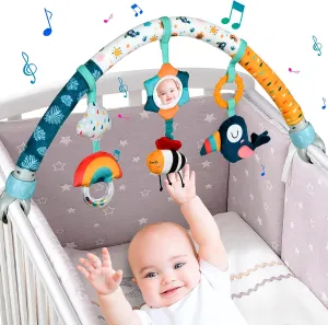Baby Stroller Arch Toys, Mobile for Bassinet Crib, Detachable Activity Musical Animal Arch Toys with Rattles BB Squeaker Teether (Sky)
