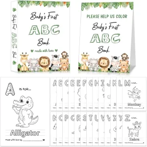 Baby's First ABC Book Baby Shower Activity Keepsake Game, Safari Jungle ABC Coloring Baby Shower Guest Book, Baby's First Alphabet Coloring Book, Alphabet A to Z Coloring Pages