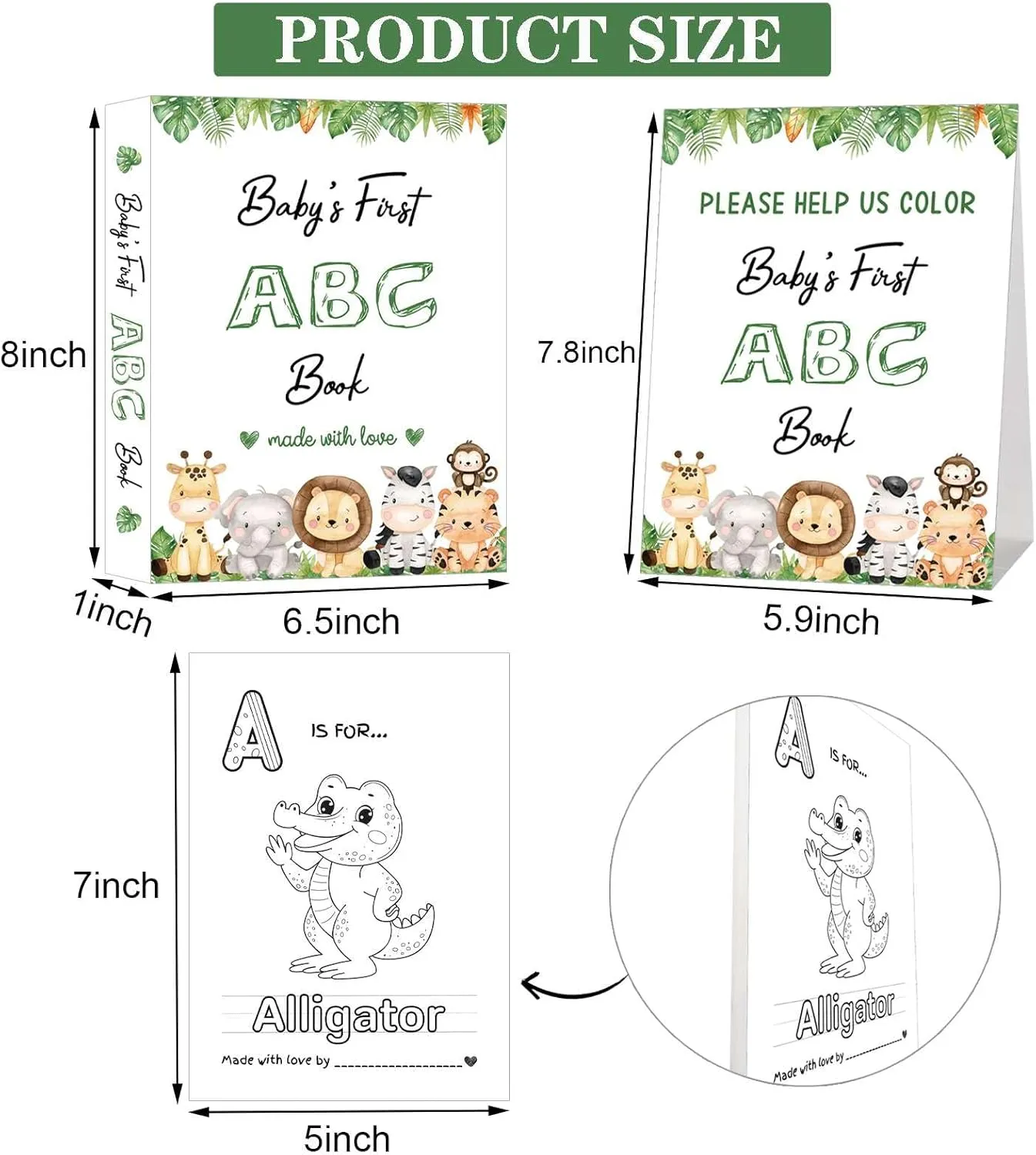 Baby's First ABC Book Baby Shower Activity Keepsake Game, Safari Jungle ABC Coloring Baby Shower Guest Book, Baby's First Alphabet Coloring Book, Alphabet A to Z Coloring Pages