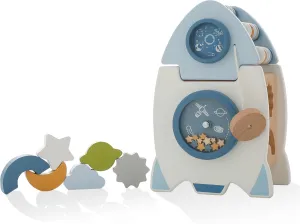 BabySquad 5-in-1 Montessori Wooden Rocket, Educational Baby Space Toys, Wooden Toy Gears for Shape Sorting and Matching Activities, Space Toys for Babies 3 Years and Over