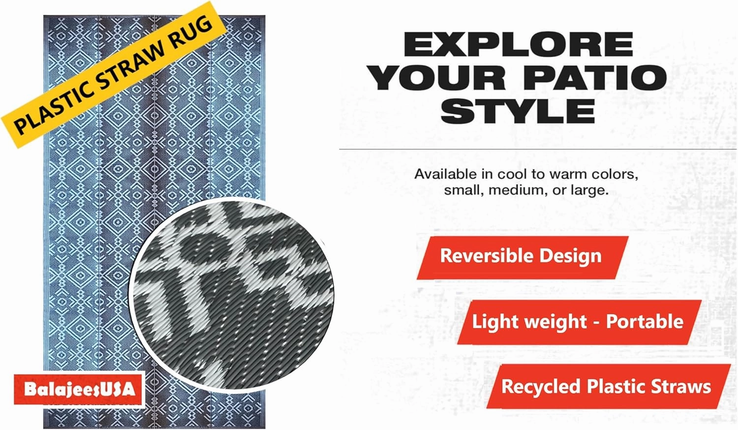 BalajeesUSA Outdoor Rug - 5x7 Grey Reversible Recycled Plastic Straw Patio Decor Waterproof Large RV Camper mat Camping 7032