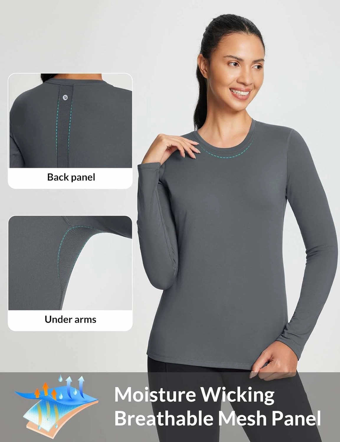 baleaf Women's Thermal Shirts Crewneck Fleece Lined Long Sleeve Tops Running Workout Ski Base Layer Winter Cold Weather
