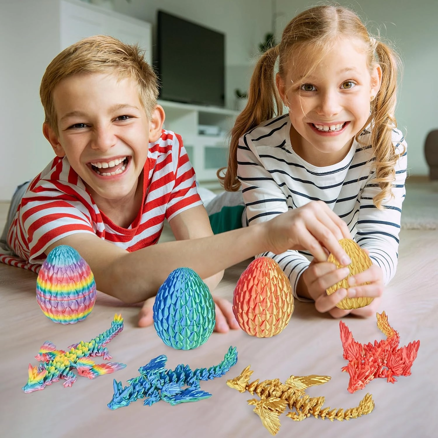 Balkwan Dragon Eggs Gift Set with Surprise Mini Winged Dragon Inside 3D Printed Articulated Crystal Toy Easter Eggs Fun Toy Christmas Basket Stuffers for Kids Boys and Girls (4pcs)
