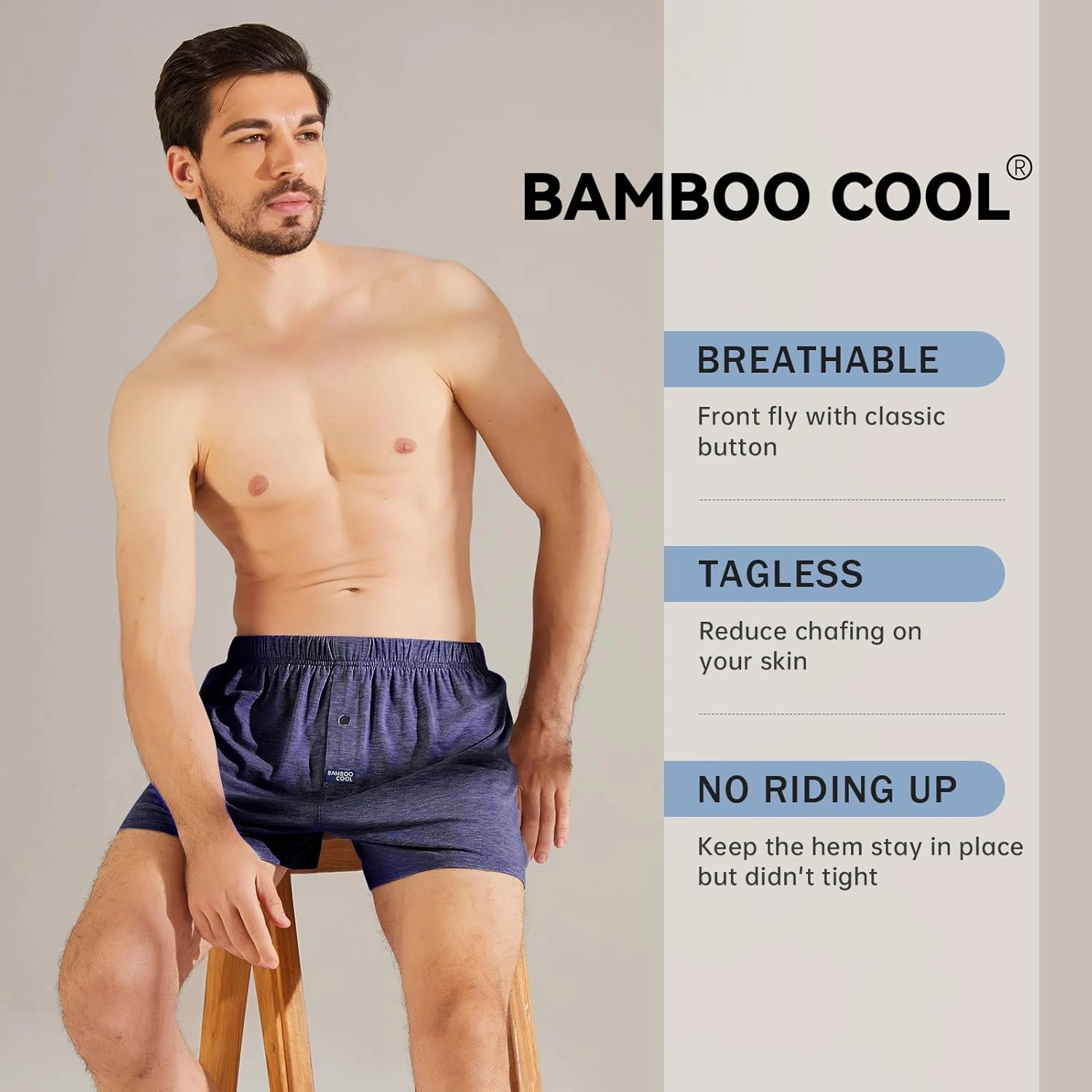 BAMBOO COOL Men's Boxer Short 3-Pack Bamboo Boxers for Men Classic Relaxed Fit Stretch Short