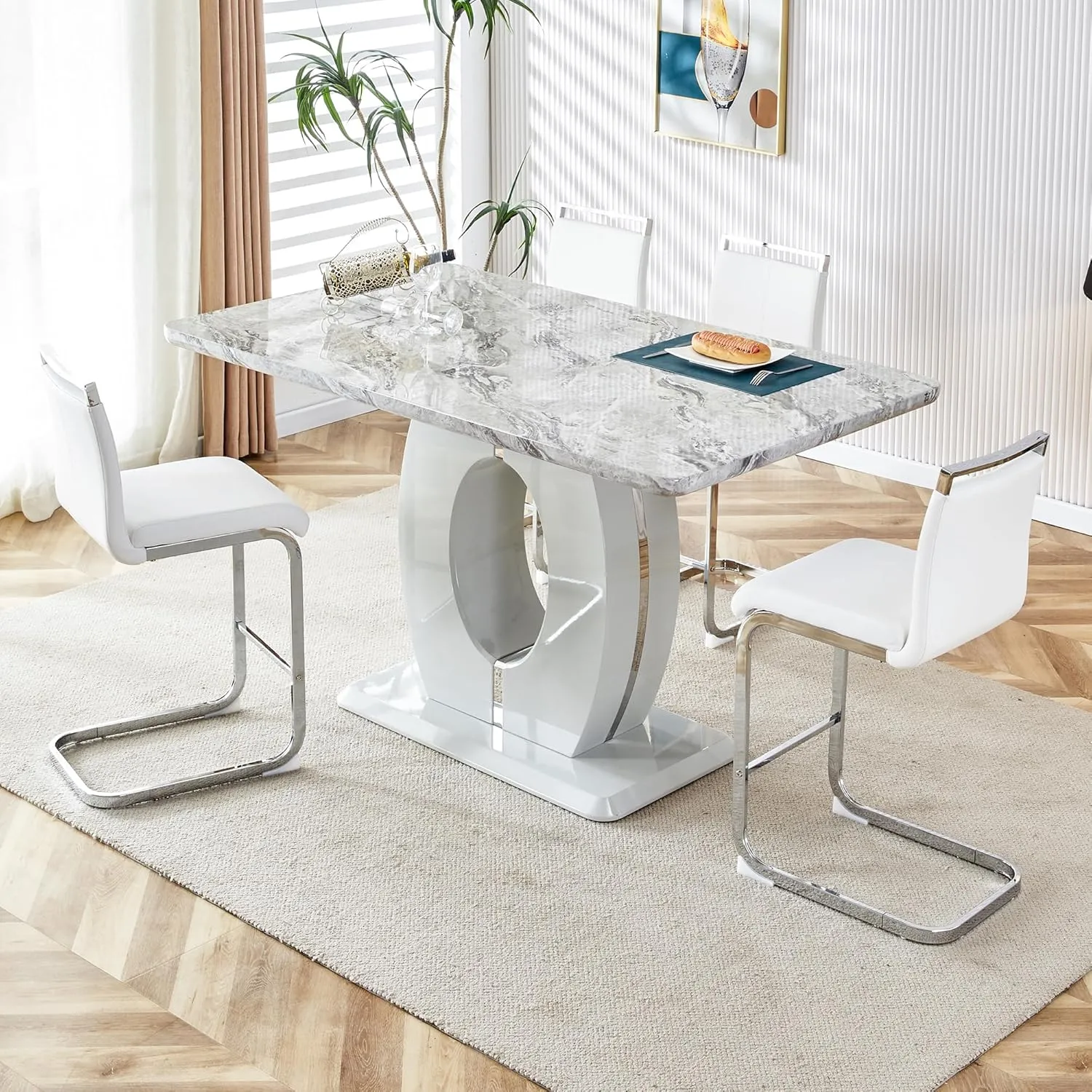 Bar Stools Set of 2,Counter Height Bar Stools with Backs,White Barstools with Chrome Plated Metal Leg,Upholstered Leather Counter Stools Ideal for Kitchen Counter Dining Island Bar Pub