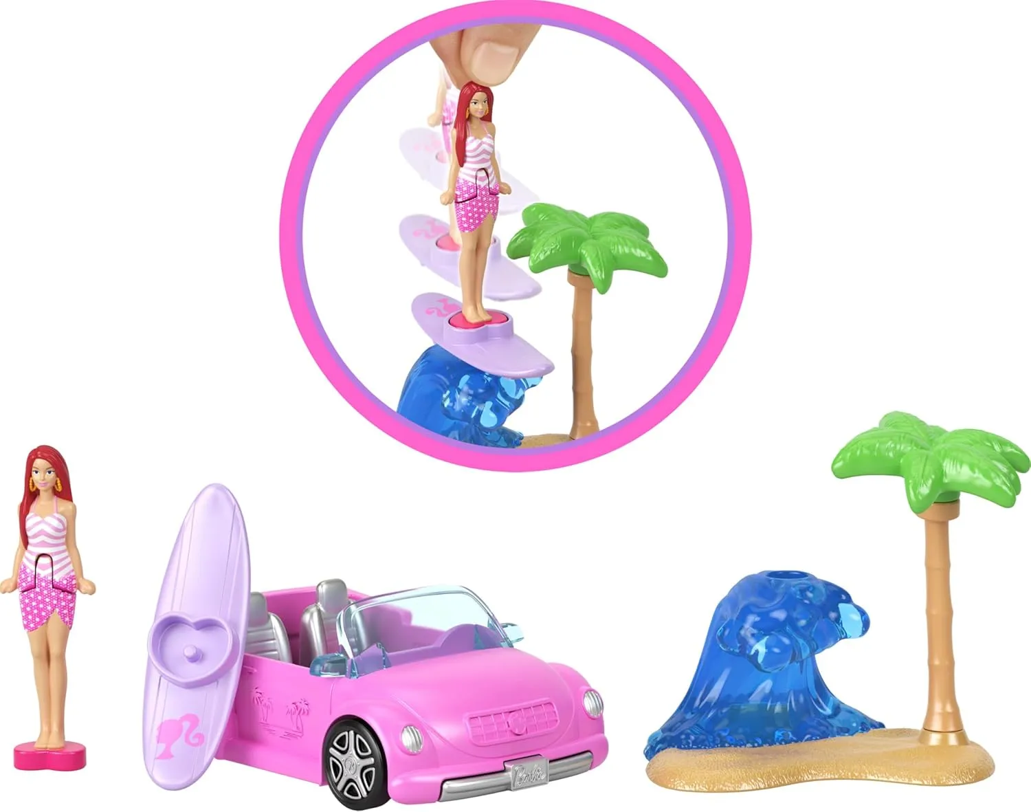 Barbie Mini BarbieLand 4-Pack Doll & Toy Vehicle Set with 4 1 1/2-inch Dolls & 4 Iconic Toy Vehicles with Color-Change Surprise