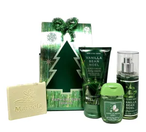 Bath & Body Works Vanilla Bean Noel Mini Gift Bag Set - Fragrance Mist - Body Cream and Hand Gel - with a Natural Oats Sample Soap - Travel Size