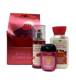 Bath and Body Work Strawberry Pound Cake - Mini Gift Set Bag - Fragrance Mist, Body Lotion and Hand Gel