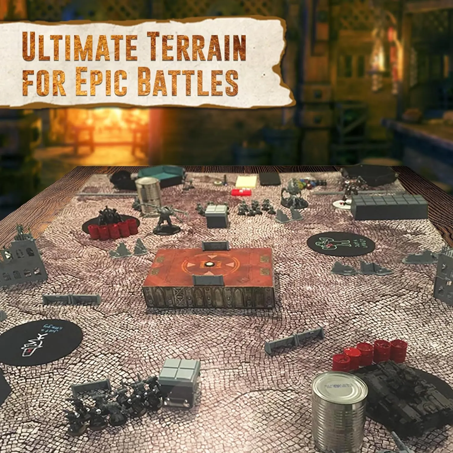 Battle Game Mat - 48x48 - Dungeons Tabletop Dragons Dice Role Playing Map - Wargaming RPG Warfare 40k Flames War - Reusable Miniature Figure Board Games - Warhammer Gaming Vinyl Mat