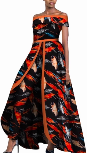 BAZINRICHE African Design Off The Shoulder Stylish Women's Sleeveless Top Overalls Pants Set
