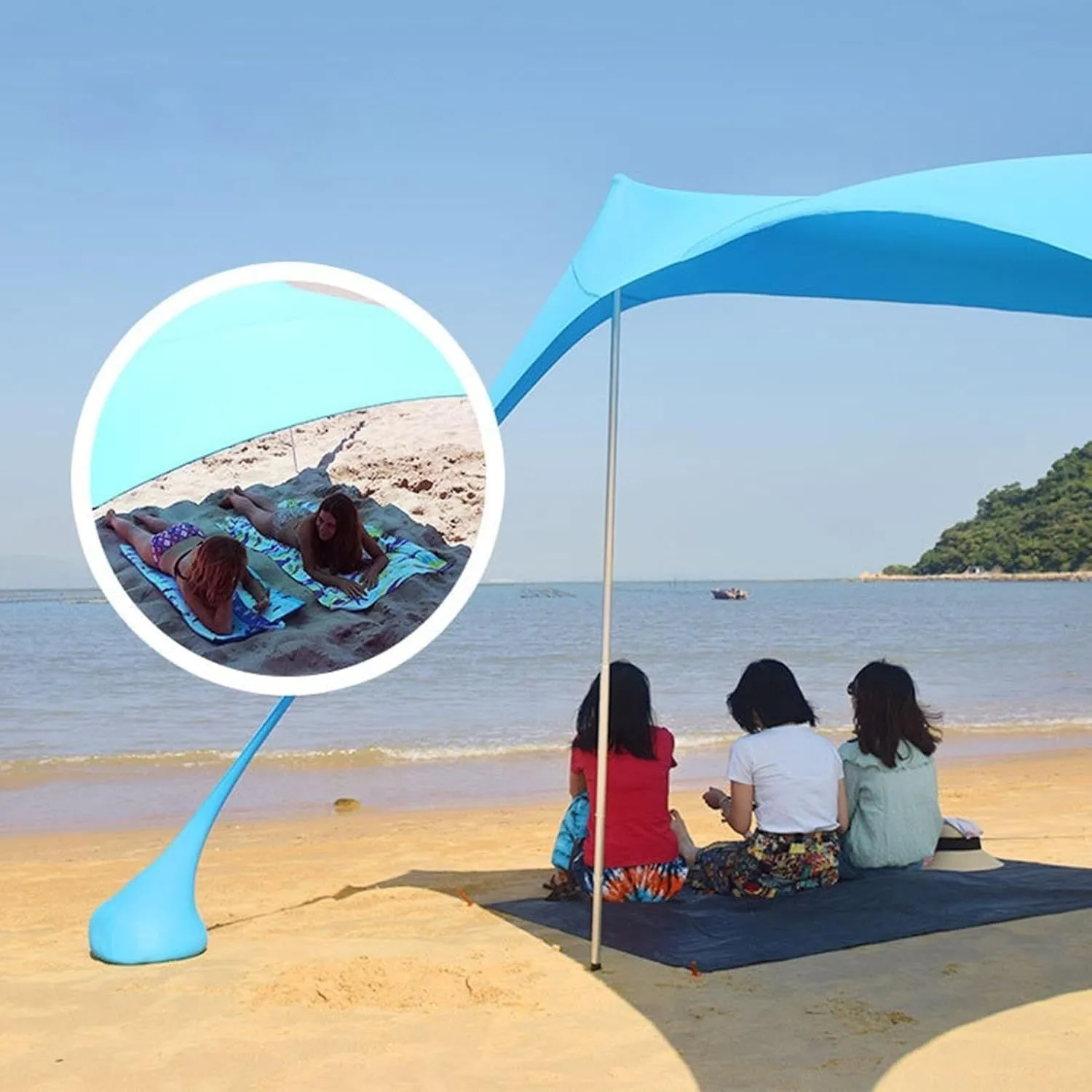 Beach Shelter Sun Shelter UV Protection, Stay Cool and Protected with Sun Shade Canopy, Waterproof Beach Vacation Sun Shade for Beach, Camping, Fishing, Outdoors(Blue,300x300x200cm)