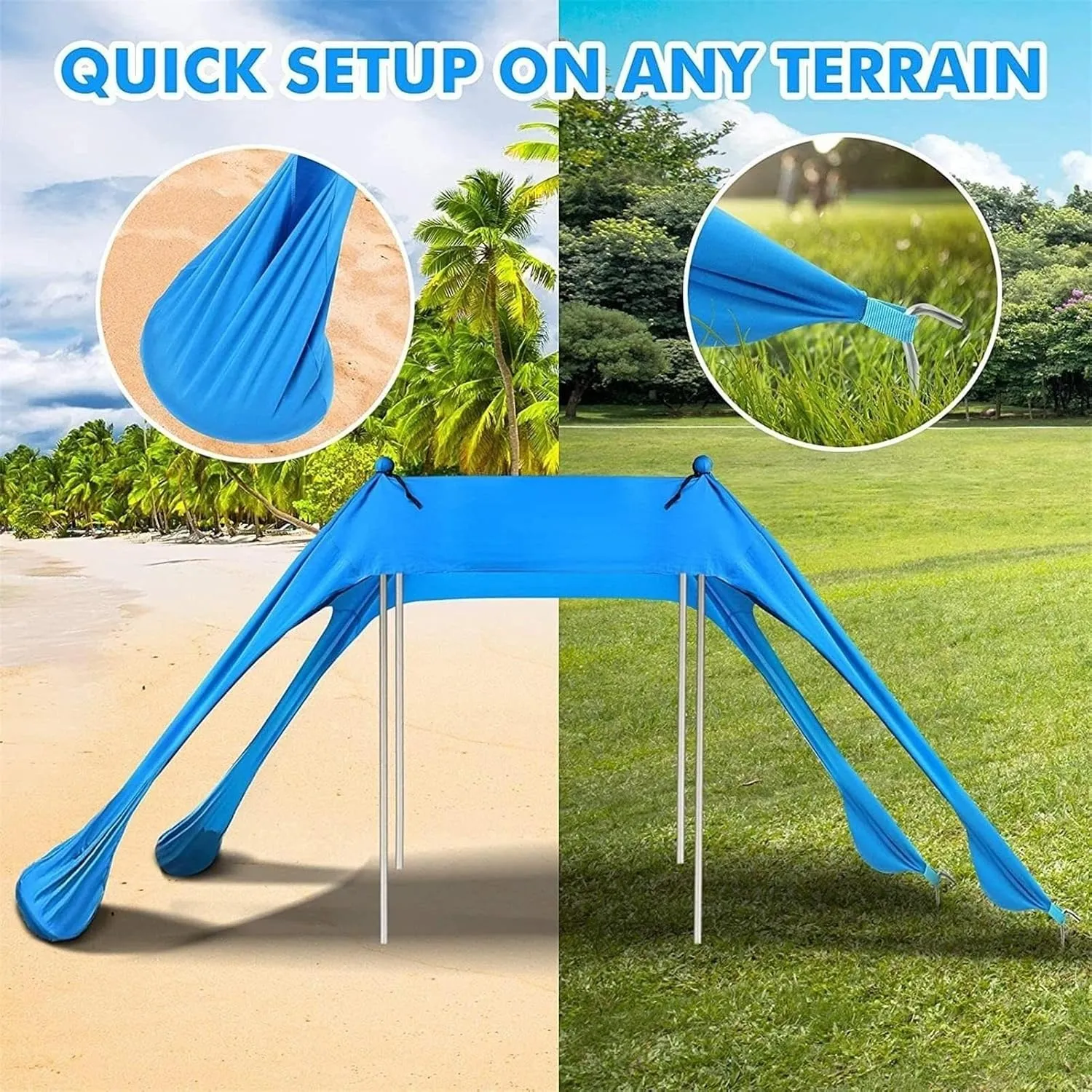 Beach Shelter Sun Shelter UV Protection, Stay Cool and Protected with Sun Shade Canopy, Waterproof Beach Vacation Sun Shade for Beach, Camping, Fishing, Outdoors(Blue,300x300x200cm)