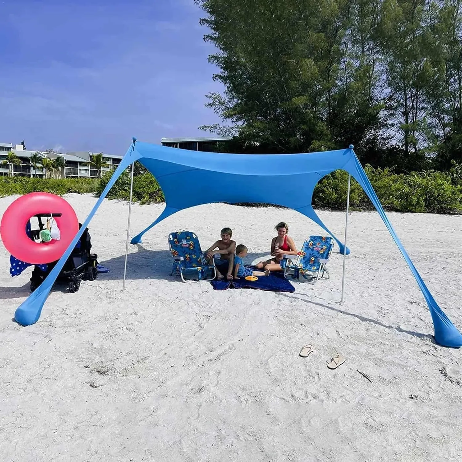 Beach Shelter Sun Shelter UV Protection, Stay Cool and Protected with Sun Shade Canopy, Waterproof Beach Vacation Sun Shade for Beach, Camping, Fishing, Outdoors(Blue,300x300x200cm)