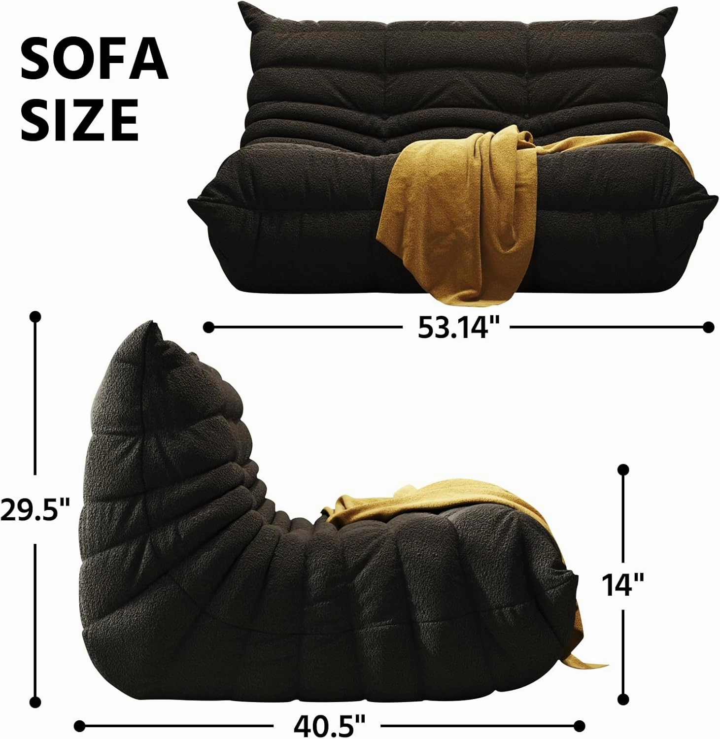 Bean Bag Chairs for Adults, Memory Foam Couch Loveseat Sofa Chair, Soft Teddy Material Cozy Comfy Reading Nook Chairs, Floor Chair for Living Room Bedroom Office(Black)