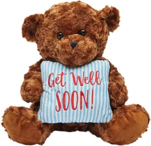 Bear Plush with a Get Well Soon Pillow, Get Well Soon Bear for Kids, Adults (Dark Brown, 14 in)