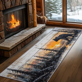 Bear Runner Rugs for Hallway 2x6, Bear Runner Rug, 2x8ft, Rustic Forest Sunset Landscape Runner Rugs, Cabin Lodge Farmhouse Easy Clean Washable Runners Carpet - Bear Home Decor