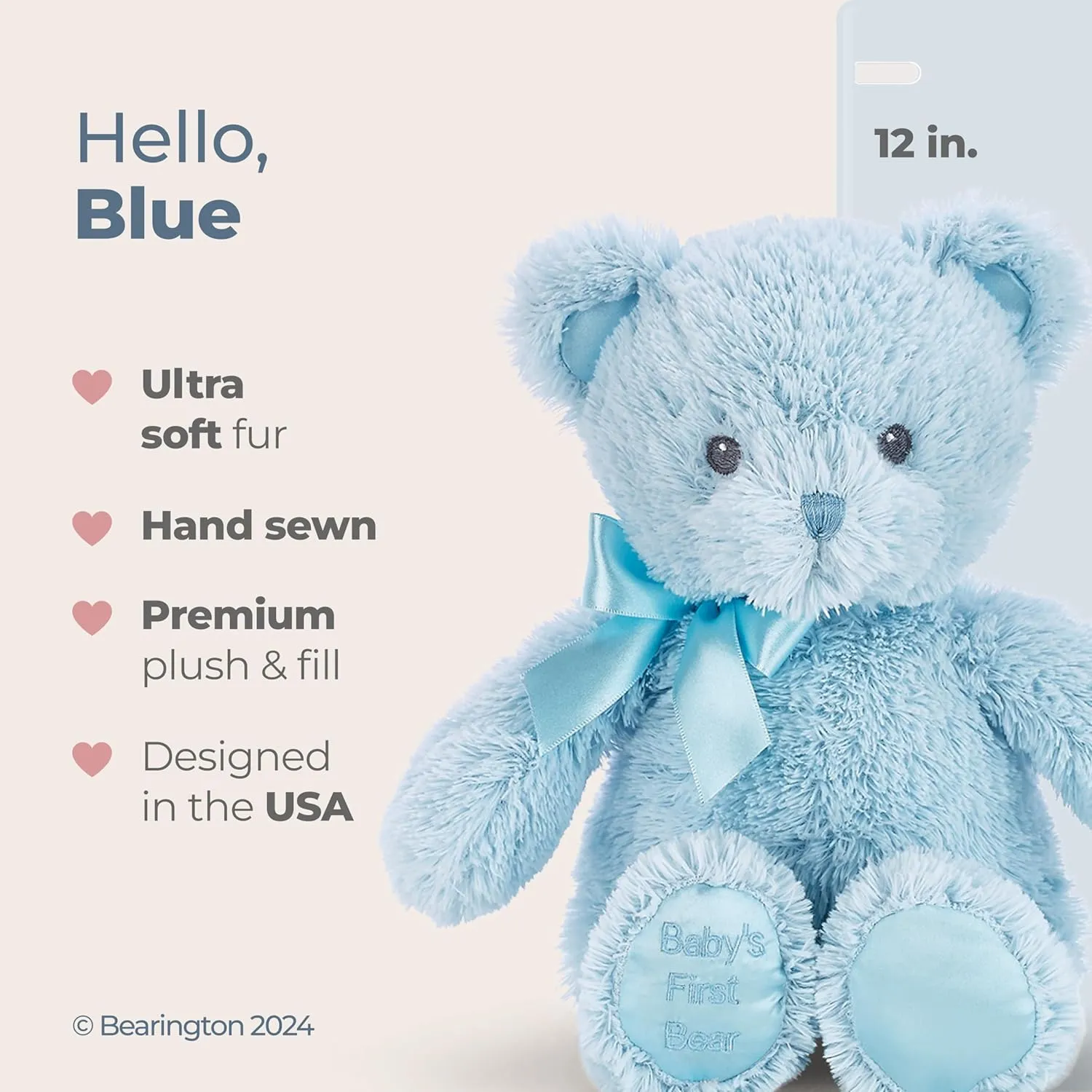 Bearington Baby's First Teddy Bear Plush, Blue, 12 Inch Blue Stuffed Animal