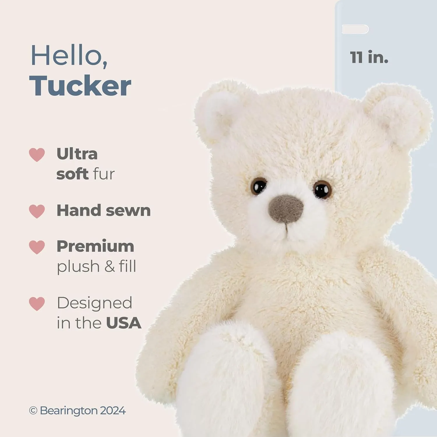 Bearington Tucker Off White Plush Teddy Bear Stuffed Animal, 11 Inch