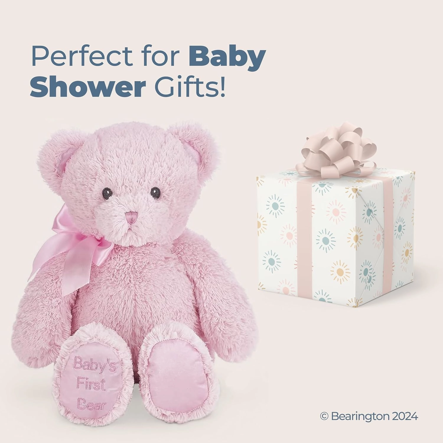 Bearington Baby's First Teddy Bear Plush, Pink, 12 Inch Stuffed Animal for Girls