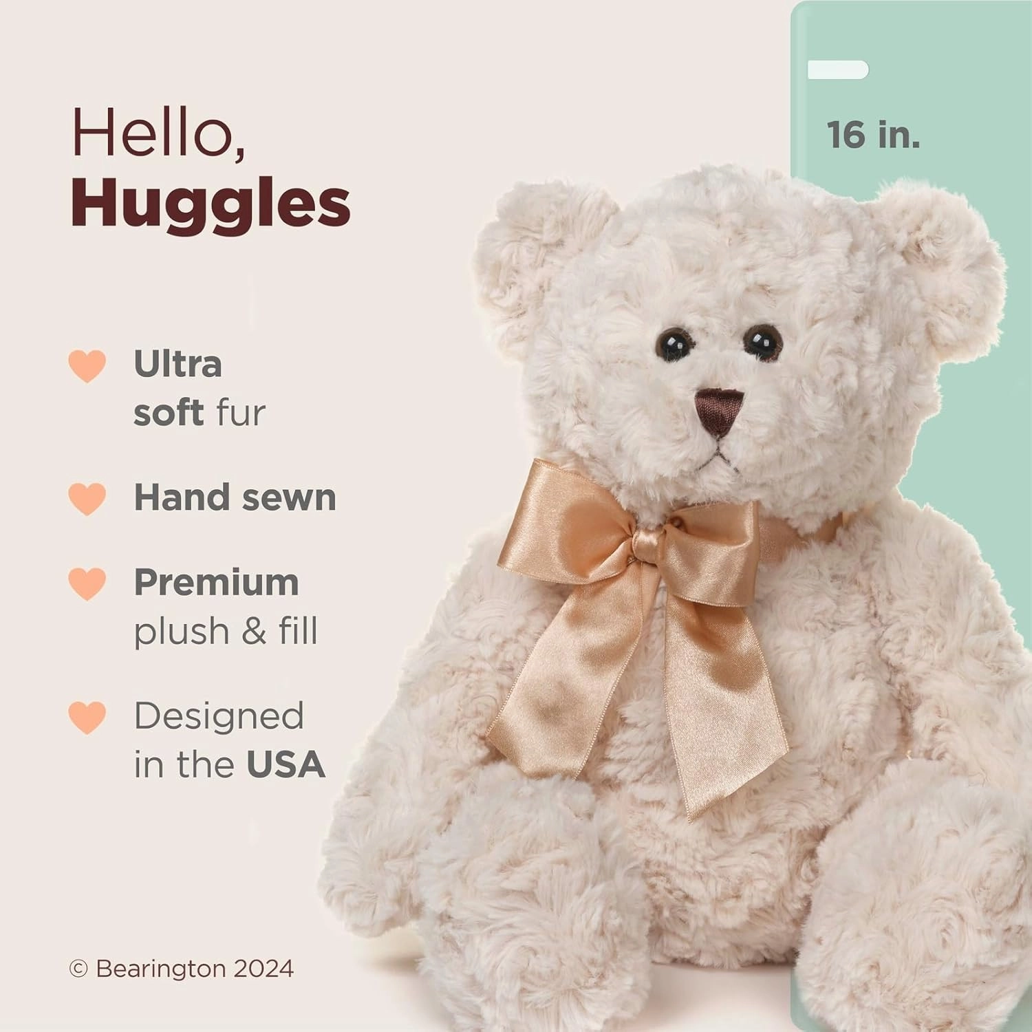 Bearington Huggles, 16 Inch Creamy White Teddy Bear Stuffed Animal, Makes a Great Gift for Birthday, Anniversary, Holiday, or Graduation