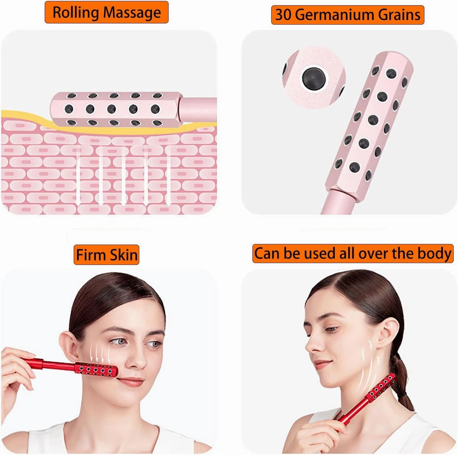 Beauty Roller, 4/5 Holes Facial Massaging Portable Tool with Small Cloth Bag and Scraping Board for All Women Lifting and Care, Manual Relaxation(Gold,5 Holes)