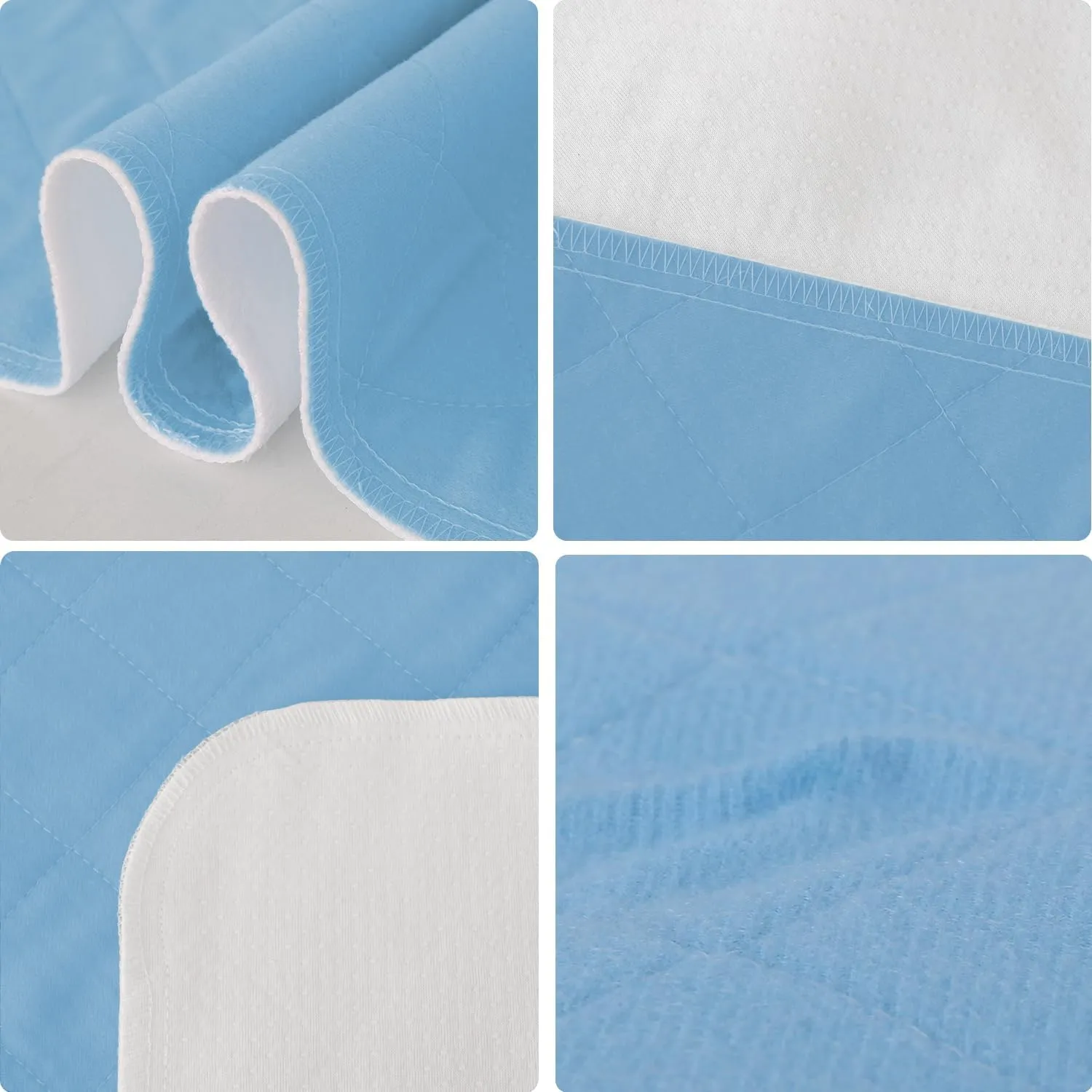 Bed Pads Washable Waterproof 34" x 36", 2 Pack Reusable Chuck Pads Incontinence Underpads Sheet Protector, Pee Pads for Adults, Elderly, Kids, Toddler and Pets, White and Blue