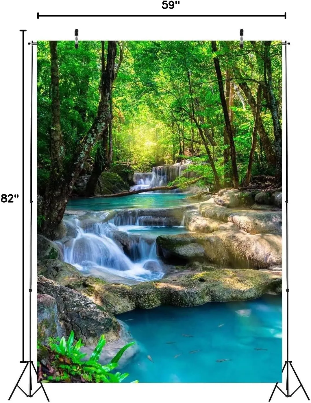 BELECO 5x7ft Fabric Green Forest Backdrop for Photography Small Waterfall Backdrop Spring Forest Natural Scenery Background Wallpaper Home Decor Kids Adults Portrait Photoshoot Studio Photo Props